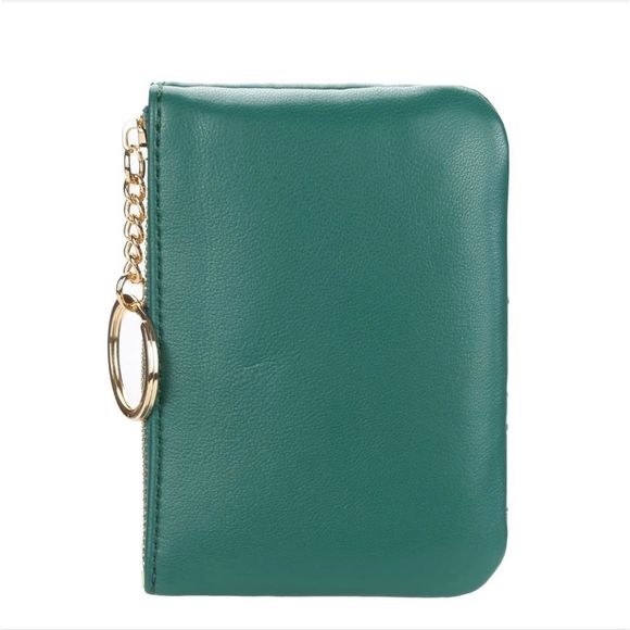 Women's Vegan Leather Zip Change Coin Purse Card Wallet with Keychain Ring Gifts - Picture 2 of 5